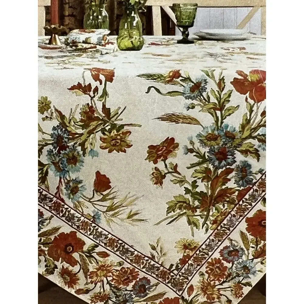 April Cornell Tablecloth 60X84” Wildflowers 3 Matching Kitchen Dish Tea Towels